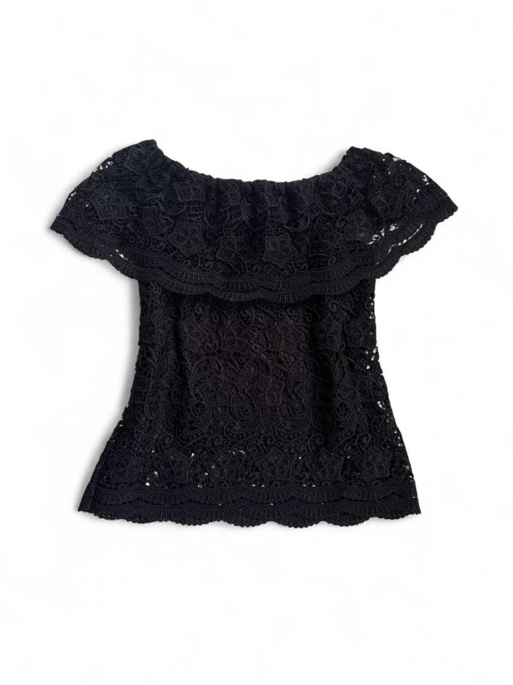 whimsygoth black crochet lace off the shoulder top size S ❀